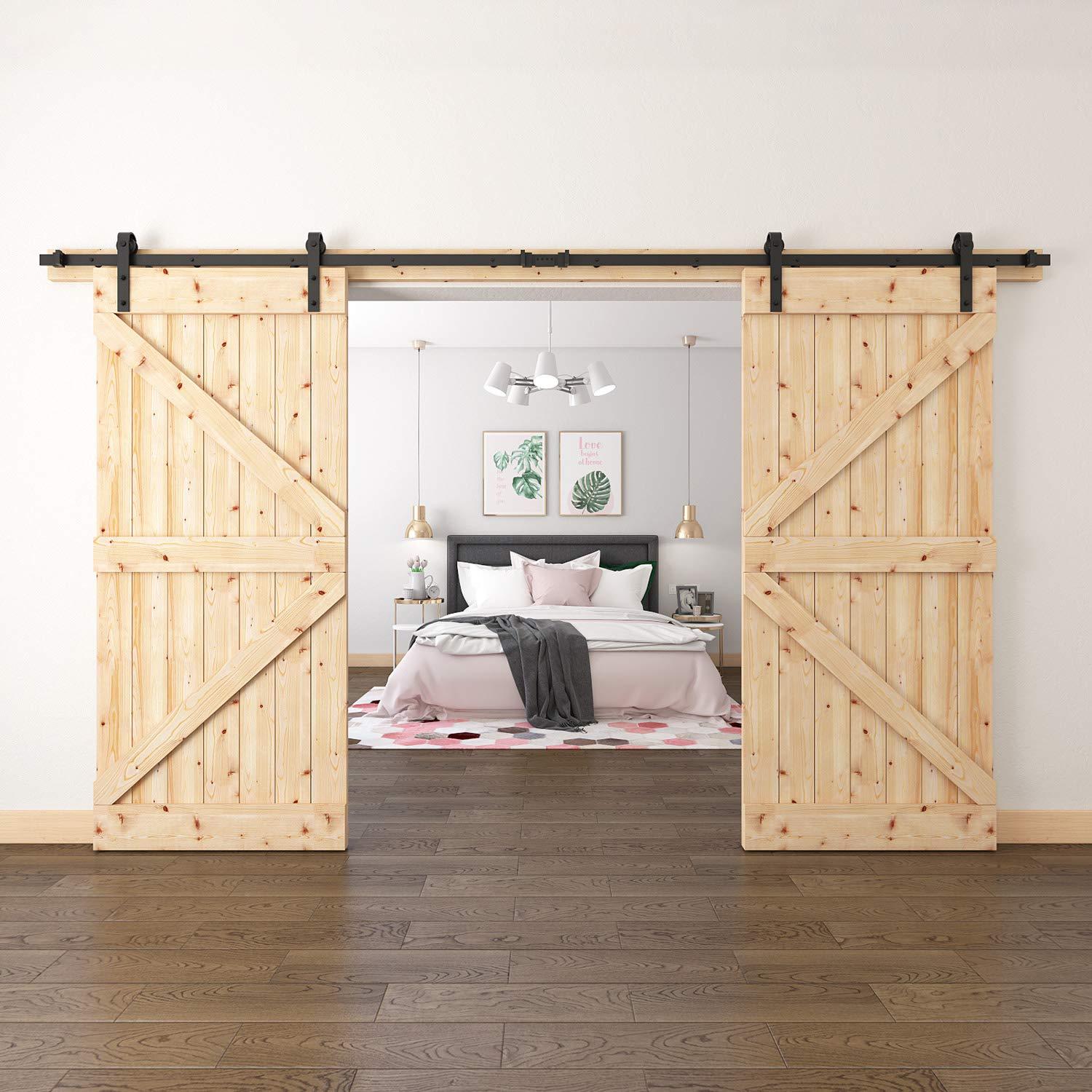 Homrest 13ft Bi-parting Sliding Barn Door Hardware Classic Steel Kit, J Shape