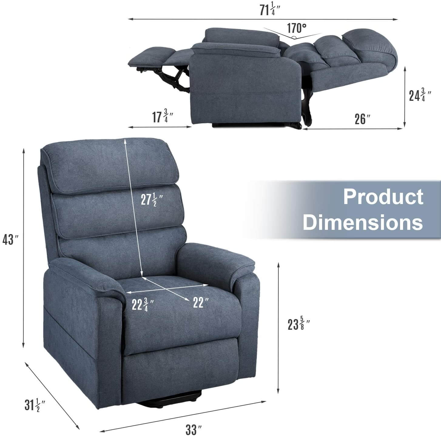 Dual Motor Electric Power Recliner Linen Fabric Lift Chair 1241