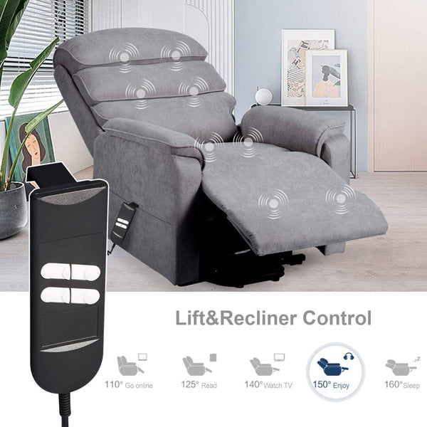 Homrest Dual Motor Electric Power Recliner Lift Chair, Linen Fabric Electric Recliner for Elderly, Heated Vibration Massage Sofa with Remote Control, Gray