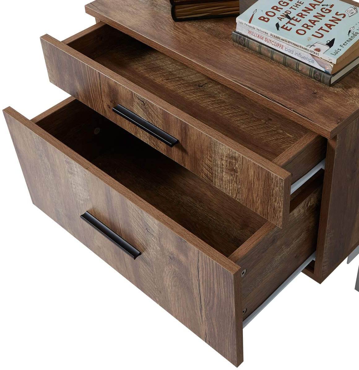 Homrest Wall Mounted Industrial 3-Tier Bookshelf with 2 Wood Drawers & Matte Steel Frame Ladder Shelf Bookcase, White