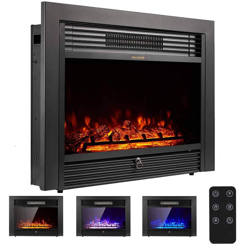 Homrest 28.5" Electric Fireplace Insert with 3 Color Flames, Fireplace Heater with Remote Control and Timer, 750w-1500W,Classic Style