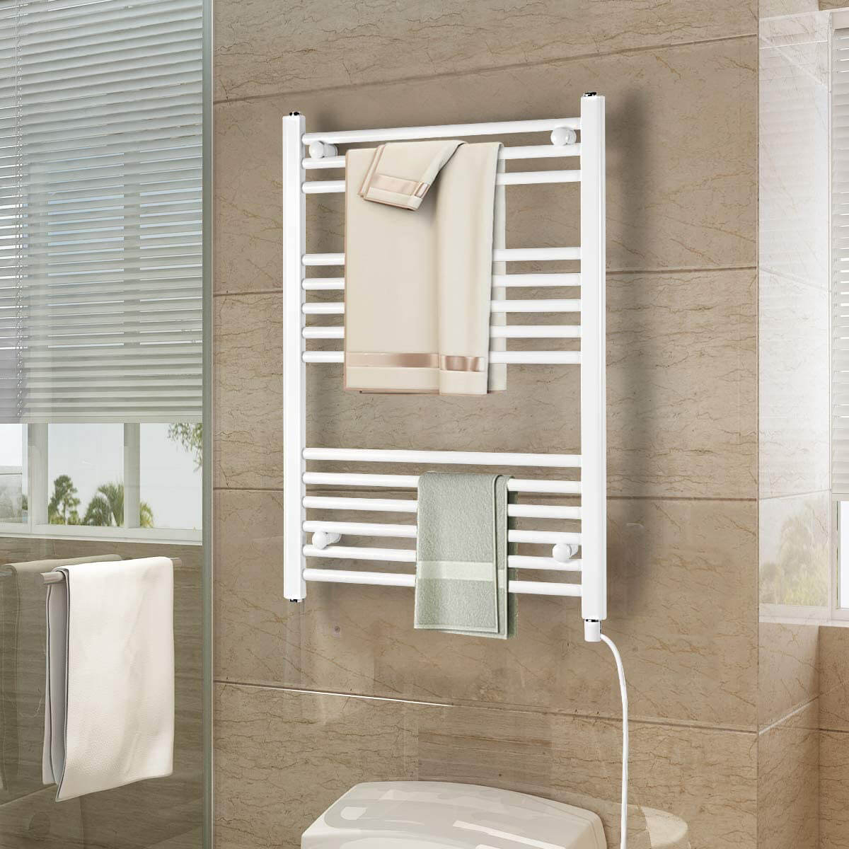 Towel Warmer Rack, Steel Heated Drying Rack Plug-in Wall Mounted Towel Warmer Rack for Bathroom (White, 14 Bar)