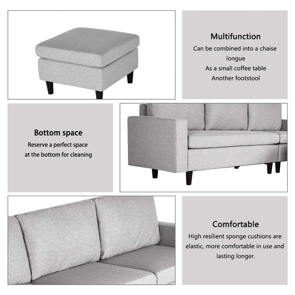 hOMREST Convertible Sectional L-Shaped Sofa Couch with Modern Linen Fabric Light Grey
