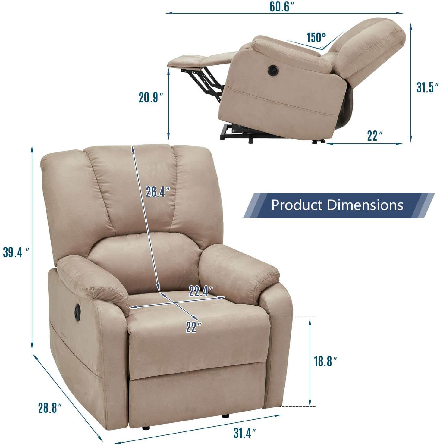 Homrest Electric Power Lift Recliner Chair Sofa with Massage and Heat for Elderly, Microfiber Recliner Chair with Side Pockets & USB Port, Beige