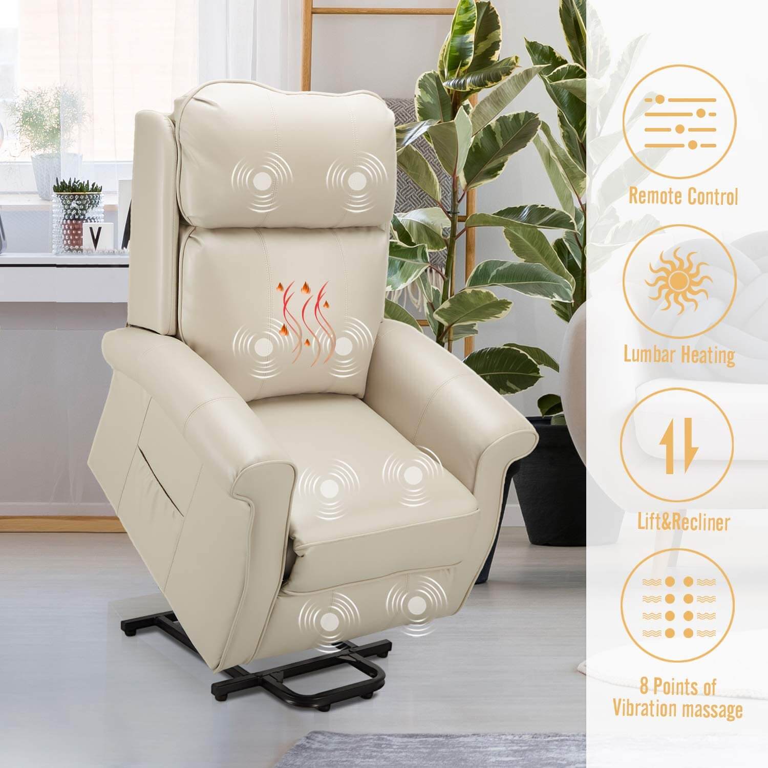 Homrest Electric Power Lift Recliner Chair, Faux Leather Electric Recliner for Elderly with Heated Vibration Massage(White)