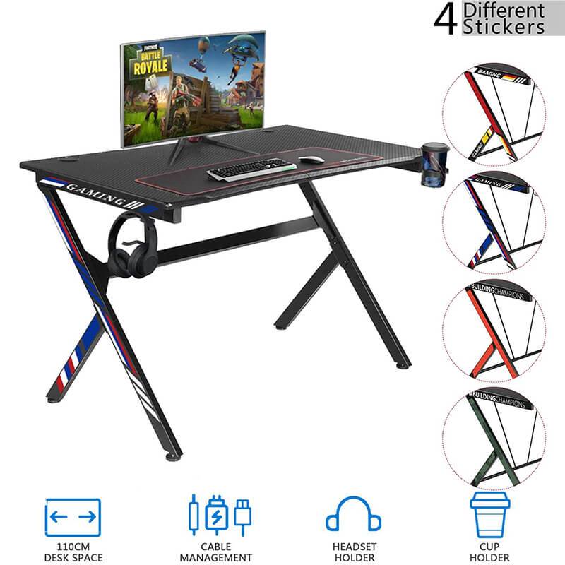 Homrest 47.3'' Gaming Desk, Gaming Table with Cup Holder and Headphone Hook Workstation Game Table with 4 Types Sticker