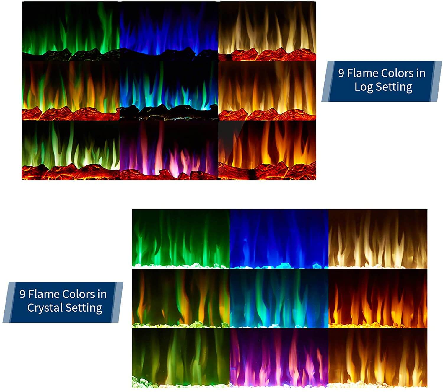 Homrest 50" Recessed Mounted Electric Fireplace Insert with Log/Crystal Option, 750/1500W