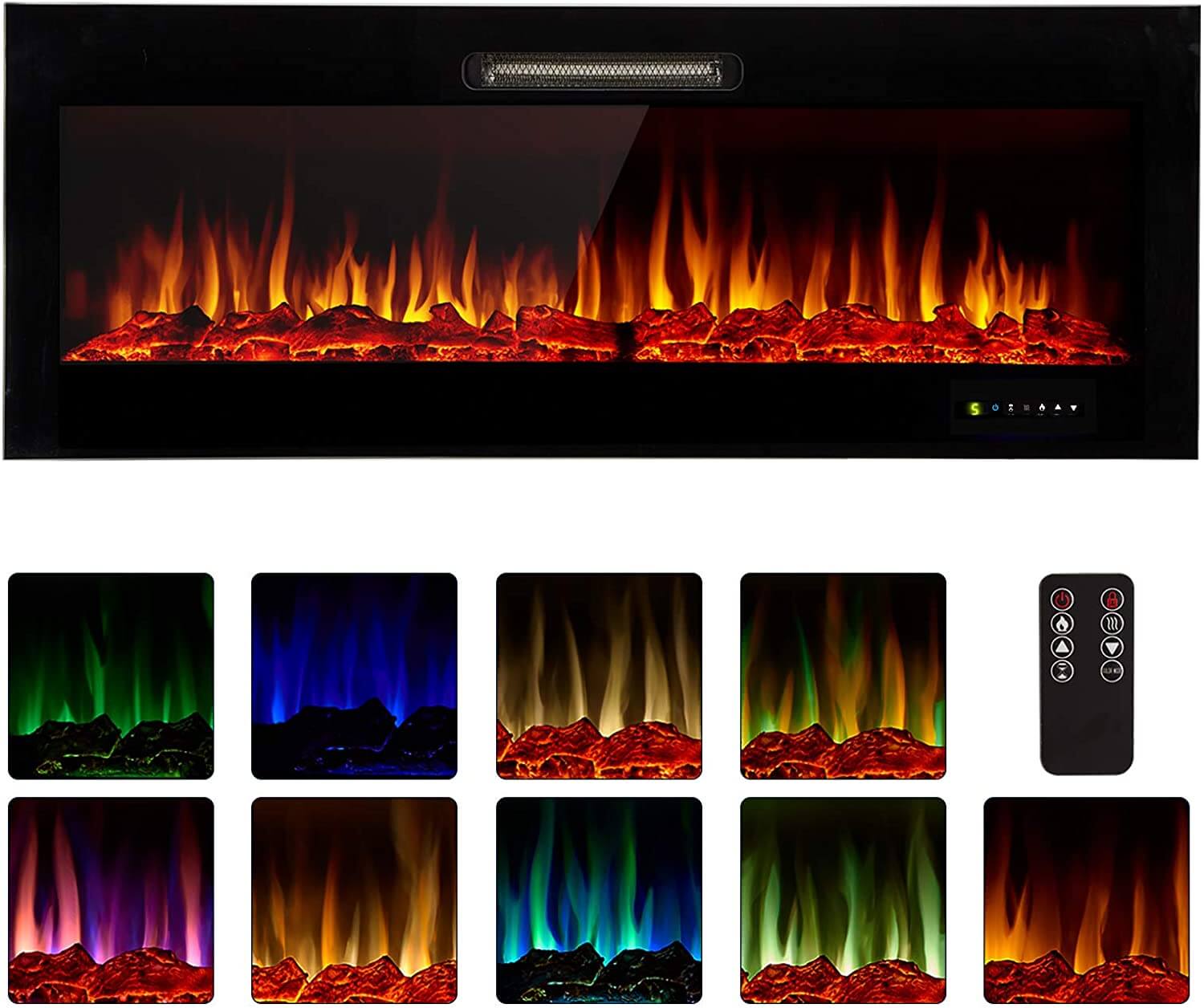 Homrest 50" Recessed Mounted Electric Fireplace Insert with Log/Crystal Option, 750/1500W