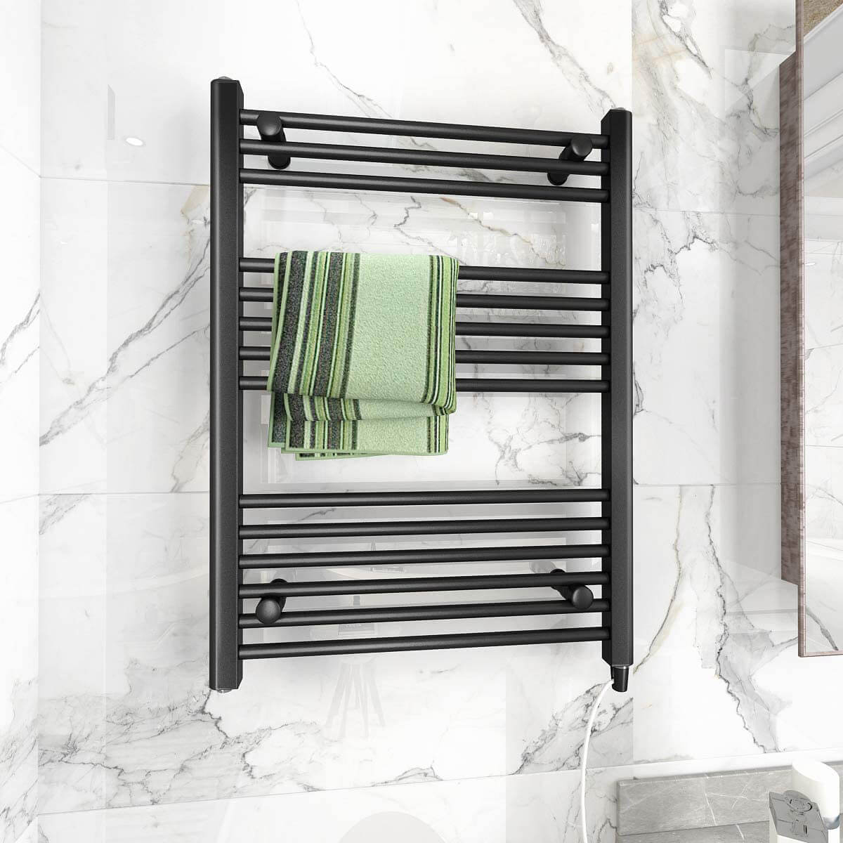 Towel Warmer Rack, Steel Heated Drying Rack Plug-in Wall Mounted Towel Warmer Rack for Bathroom (Black, 14 Bar)