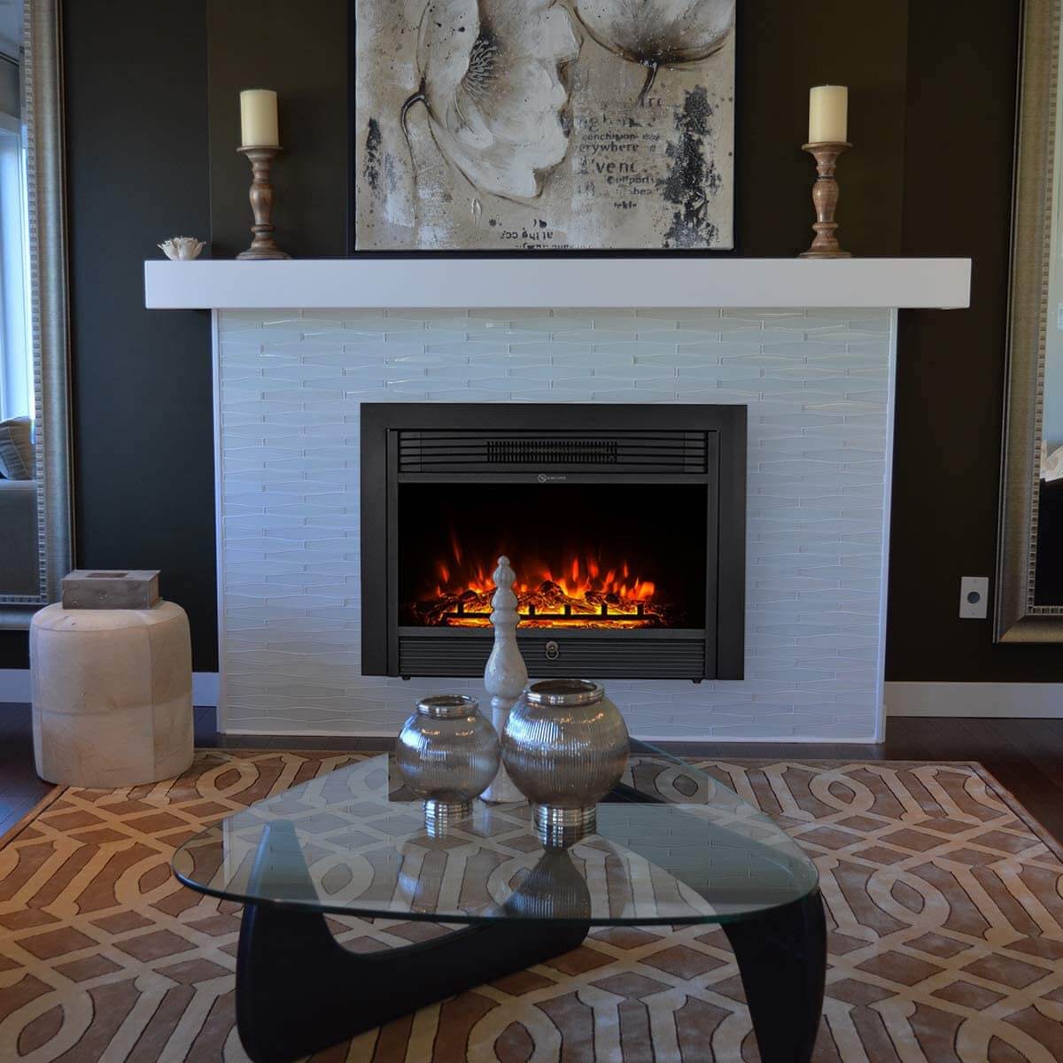 Homrest 28.5" Electric Fireplace Insert with 3 Color Flames, Fireplace Heater with Remote Control and Timer, 750w-1500W,Classic Style