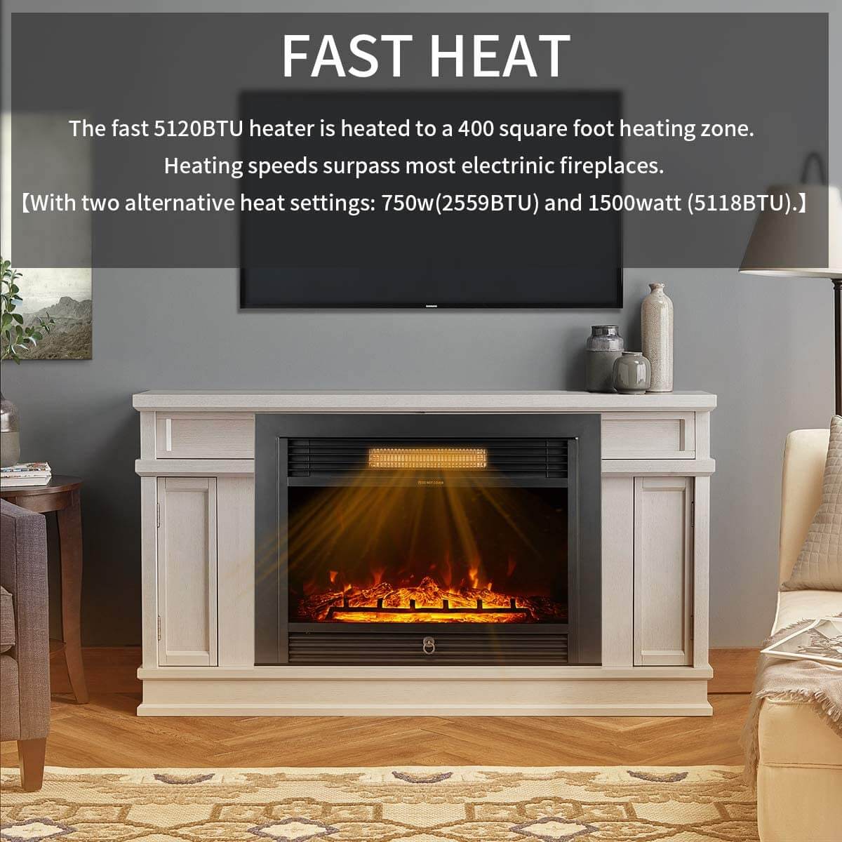 Homrest 28.5" Electric Fireplace Insert with 3 Color Flames, Fireplace Heater with Remote Control and Timer, 750w-1500W,Classic Style