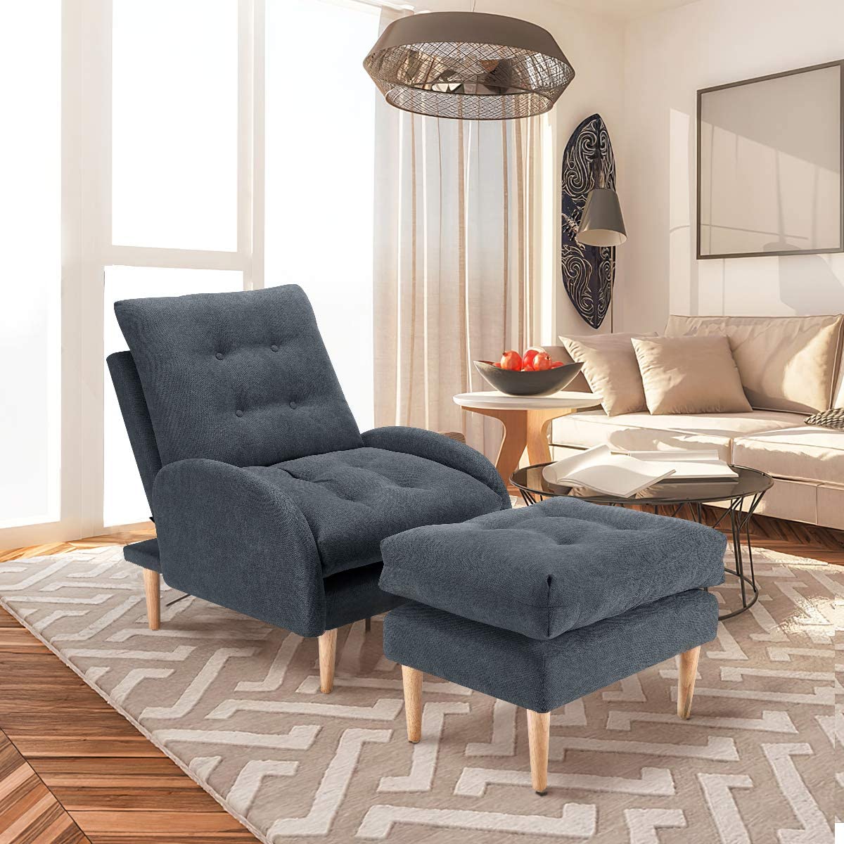 Sofa Chair with Ottoman Fabric Lounge Recliner