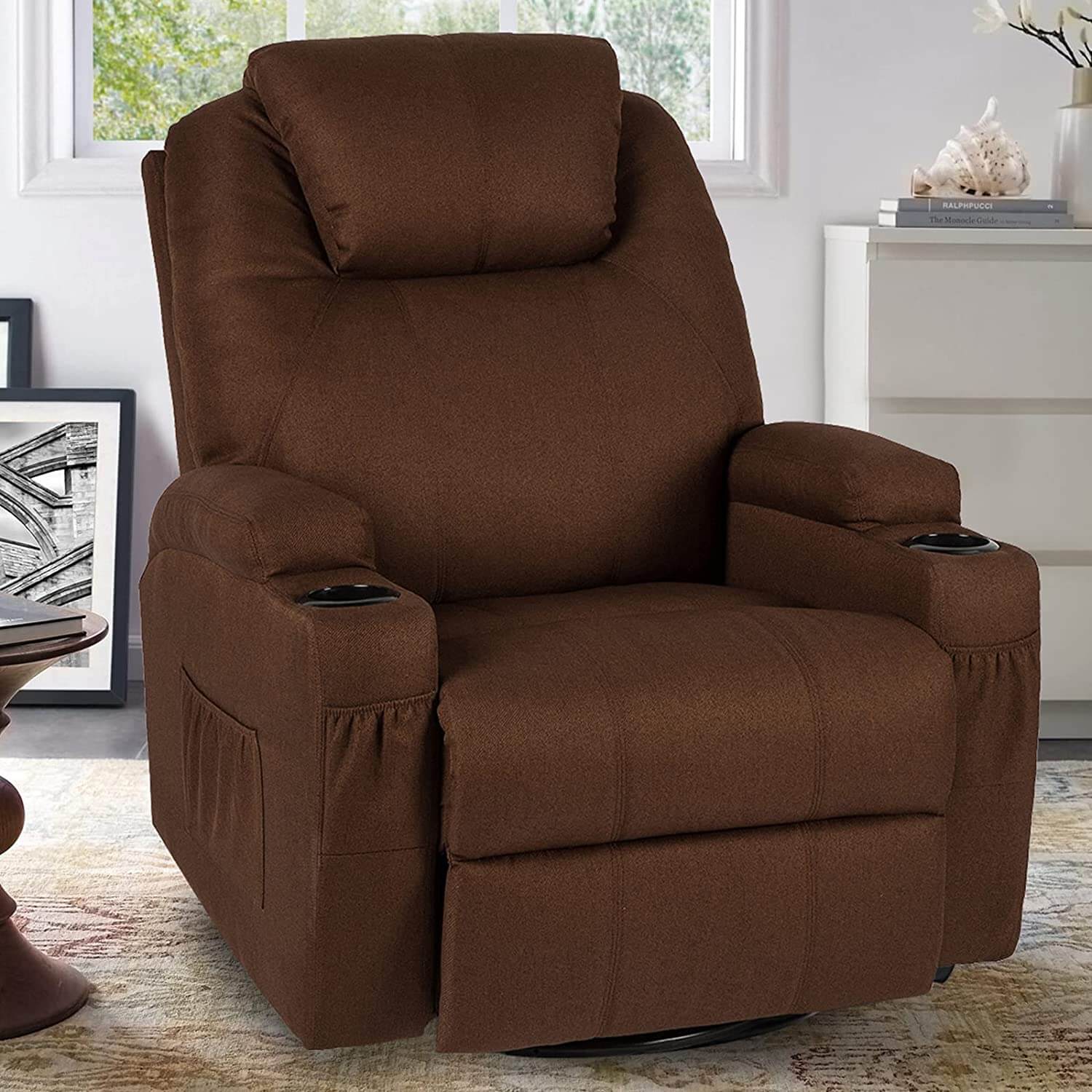 Massage Recliner Fabric Ergonomic Lounge Heated Chair