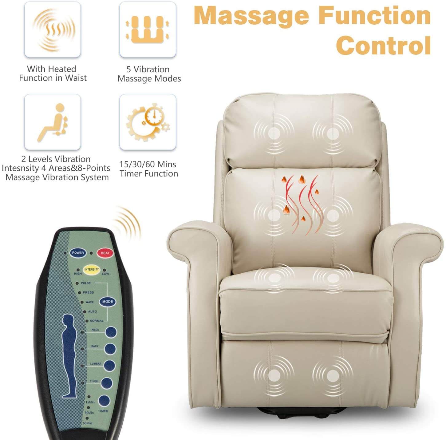 Homrest Electric Power Lift Recliner Chair, Faux Leather Electric Recliner for Elderly with Heated Vibration Massage(White)