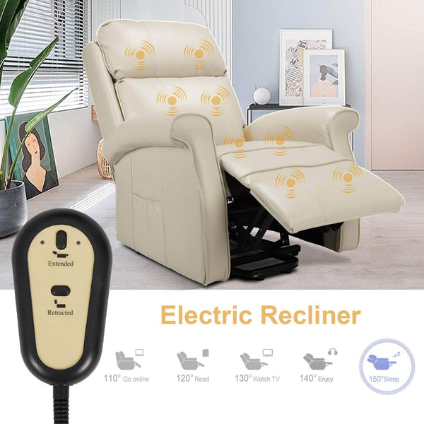 Homrest Electric Power Lift Recliner Chair, Faux Leather Electric Recliner for Elderly with Heated Vibration Massage(White)