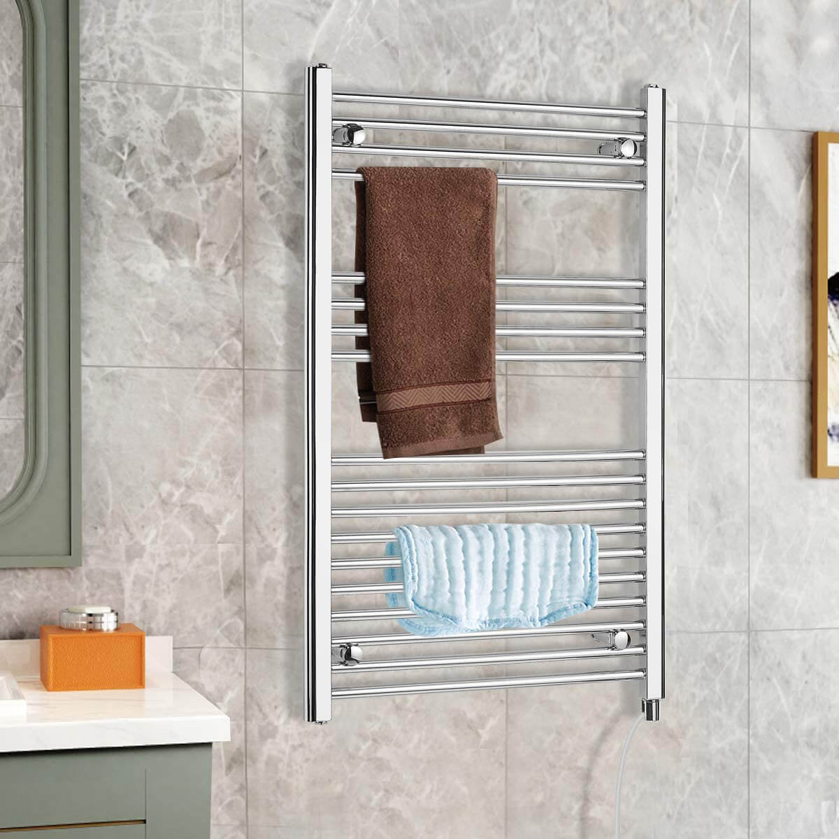 Towel Warmer Rack, Steel Heated Drying Rack Plug-in Wall Mounted Towel Warmer Rack for Bathroom (Silver, 18 Bar)