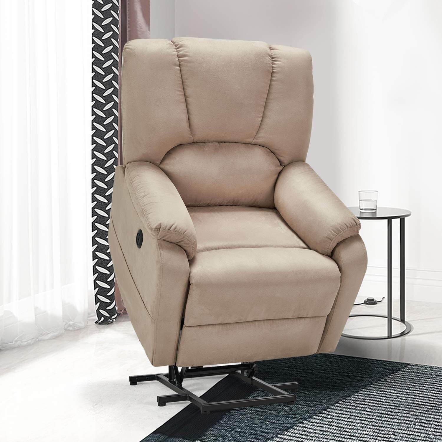 Homrest Electric Power Lift Recliner Chair Sofa with Massage and Heat for Elderly, Microfiber Recliner Chair with Side Pockets & USB Port, Beige