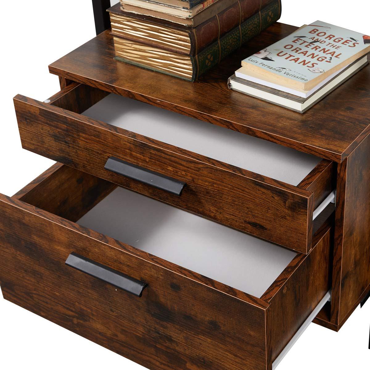 Homrest Wall Mouted Industrial 3-Tier Bookshelf with 2 Wood Drawers, Black