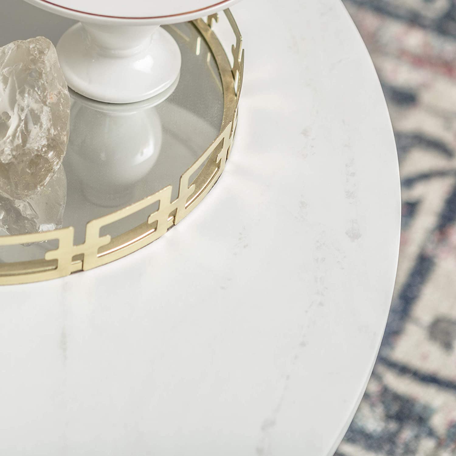 Modern Round Coffee Accent Table Living Room, Marble/Gold