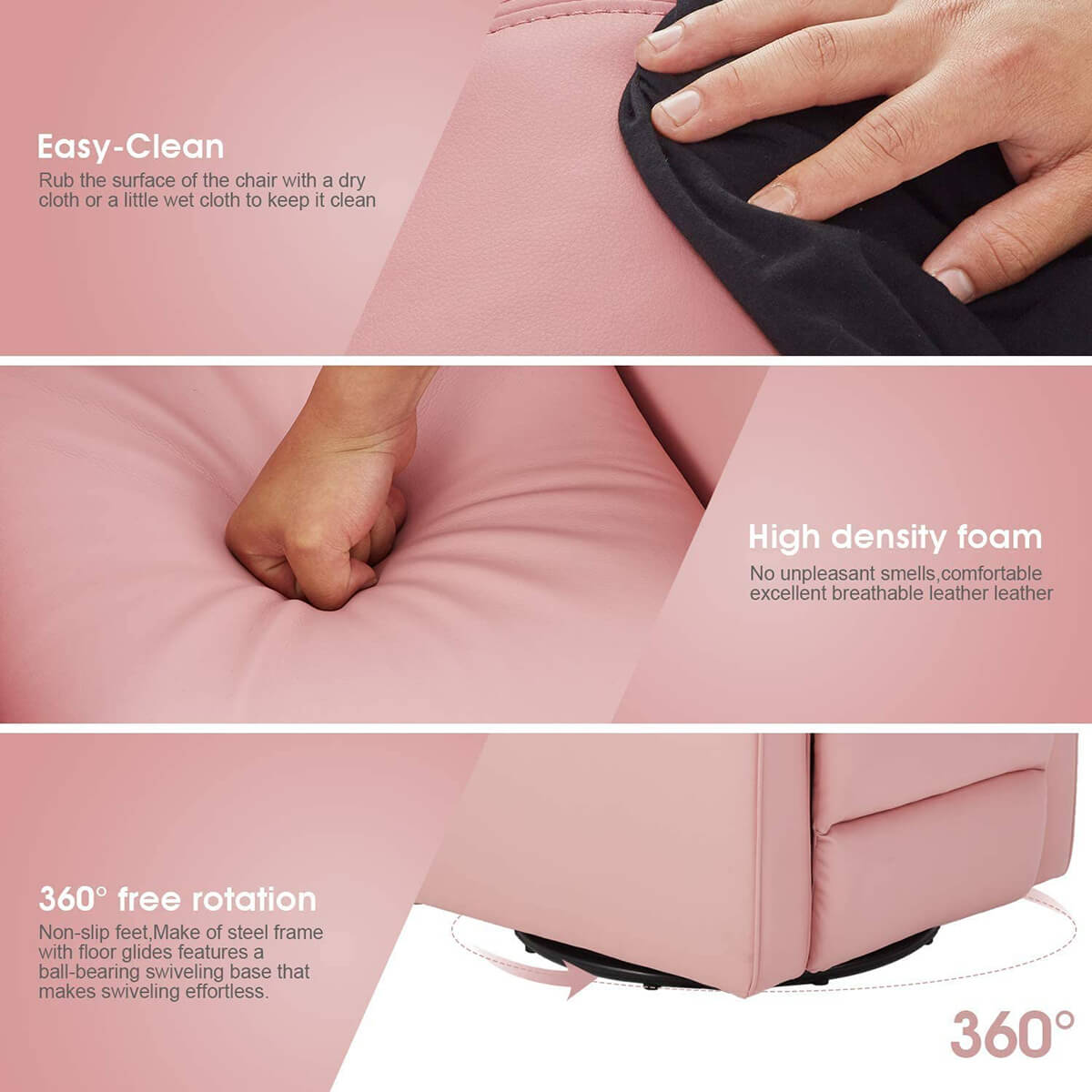 Kid's Swivel Recliner Chair, Children Recliner Faux Leather Armchair for Toddler Boys Girls, Lightweight 360 Degree Swivel Sofa Chair, Pink