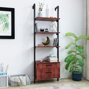 Homrest Wall Mounted Industrial 3-Tier Bookshelf with 2 Wood Drawers & Matte Steel Frame Ladder Shelf Bookcase, Black