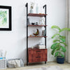 Homrest Wall Mounted Industrial 3-Tier Bookshelf with 2 Wood Drawers & Matte Steel Frame Ladder Shelf Bookcase, Black