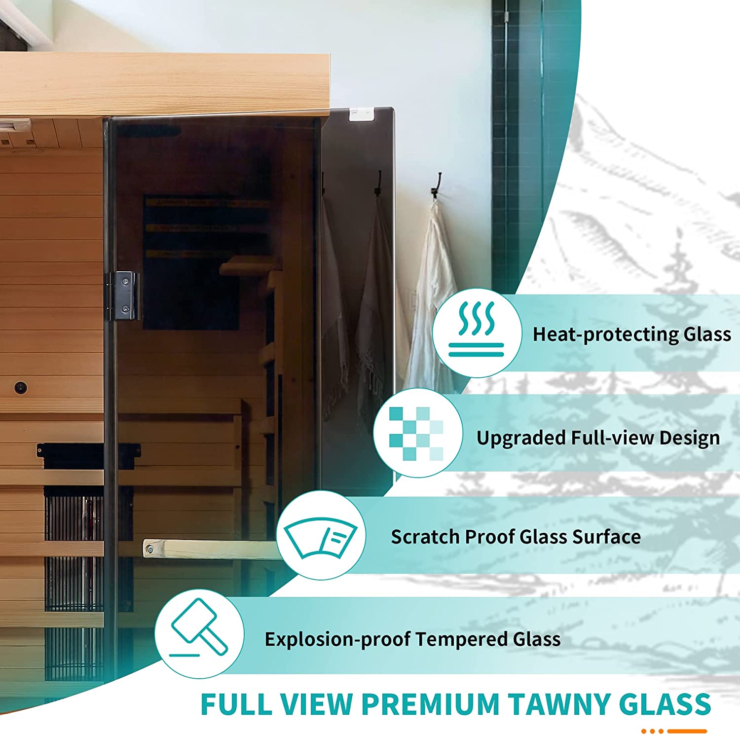 Homrest 1-2 Person Infrared Sauna 15 Minutes Pre-Warm up Far for Home with 7 Colors Chromo Therapy Lighting and Full View Tempered Glass(Canda Hemlock Wooden)
