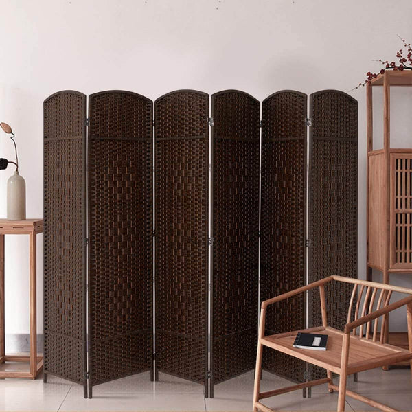 Homrest 6 Panels Room Divider, 6 FT Tall Weave Fiber Room Divider, Double Hinged,Folding Privacy Screens, Freestanding Room Dividers, Coffee