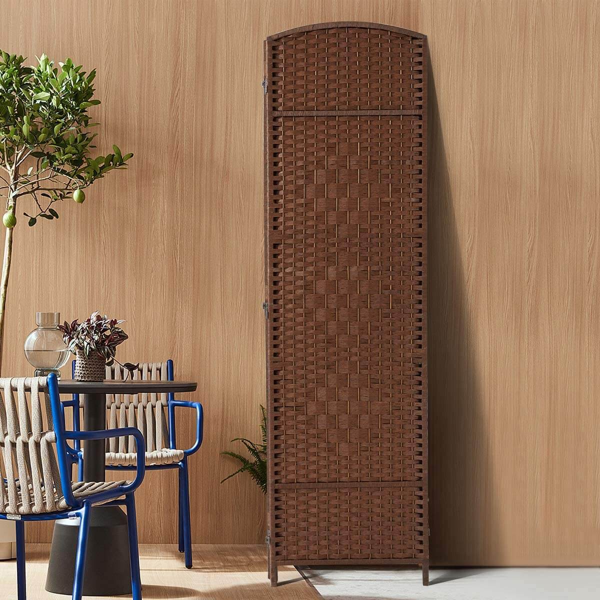 Homrest Room Divider,6 FT Tall Weave Fiber Room Divider,Double Hinged, 6 Panel Room Divider & Folding Privacy Screens, Freestanding Brown Room Dividers