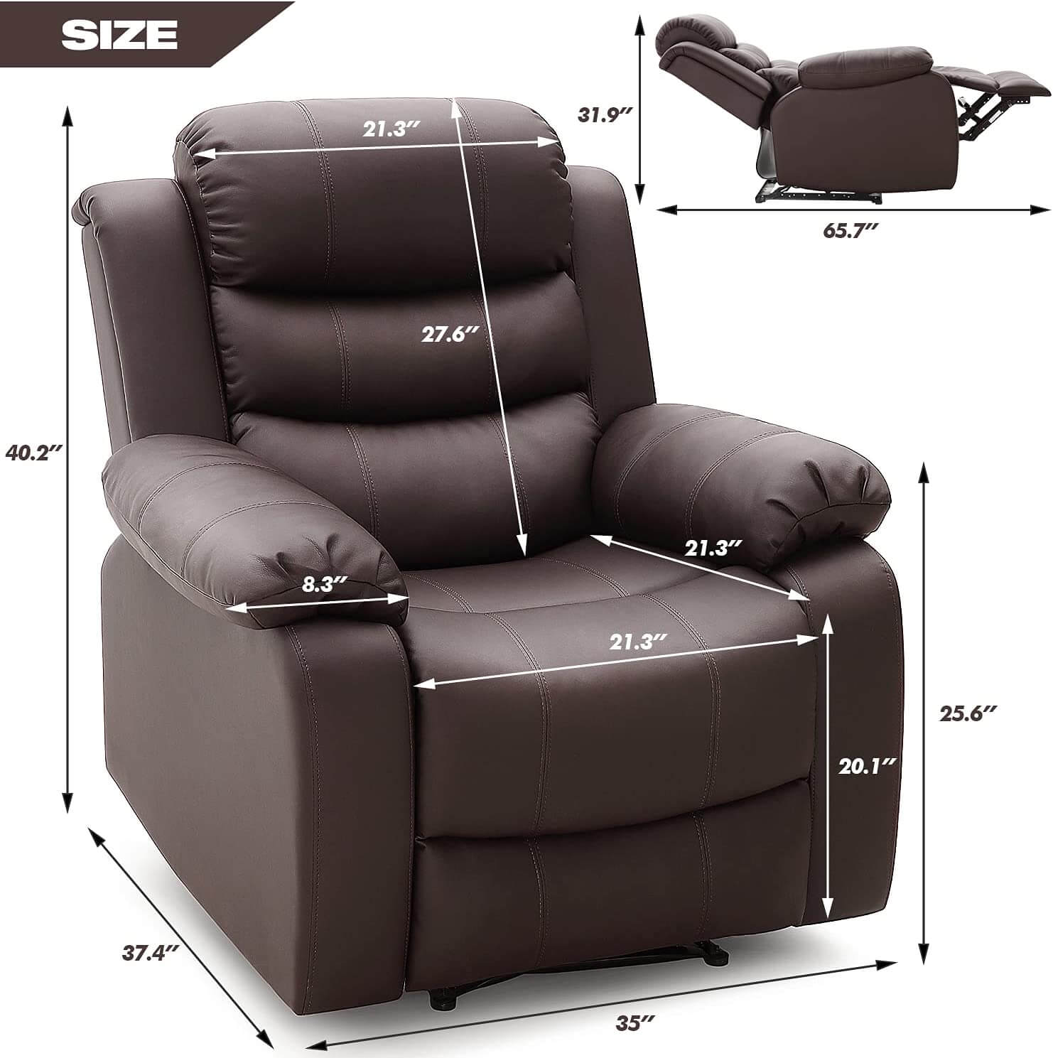 Product dimensions of Homrest recliner chair