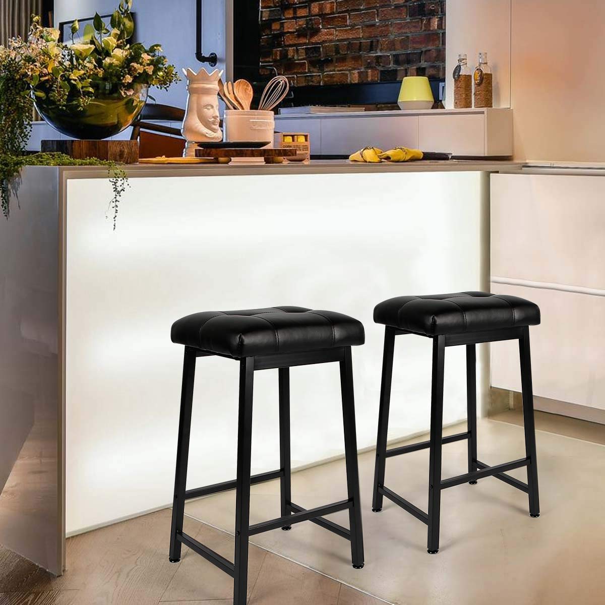 Homrest 24 inches Counter Height Bar Stools Set of 2 with Faux Leather Cushion