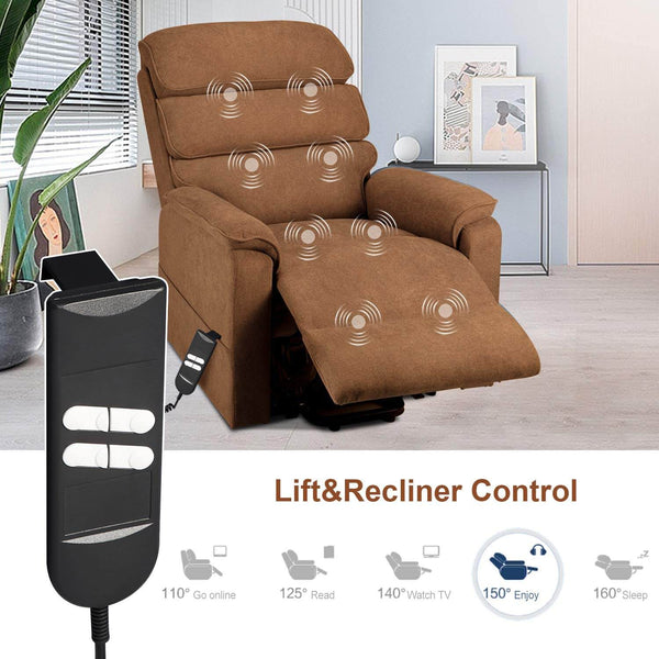  Homrest Dual Motor Electric Power Recliner Lift Chair Linen Fabric Electric Recliner for Elderly, Heated Vibration Massage Sofa with Side Pockets & Remote Control, Brown