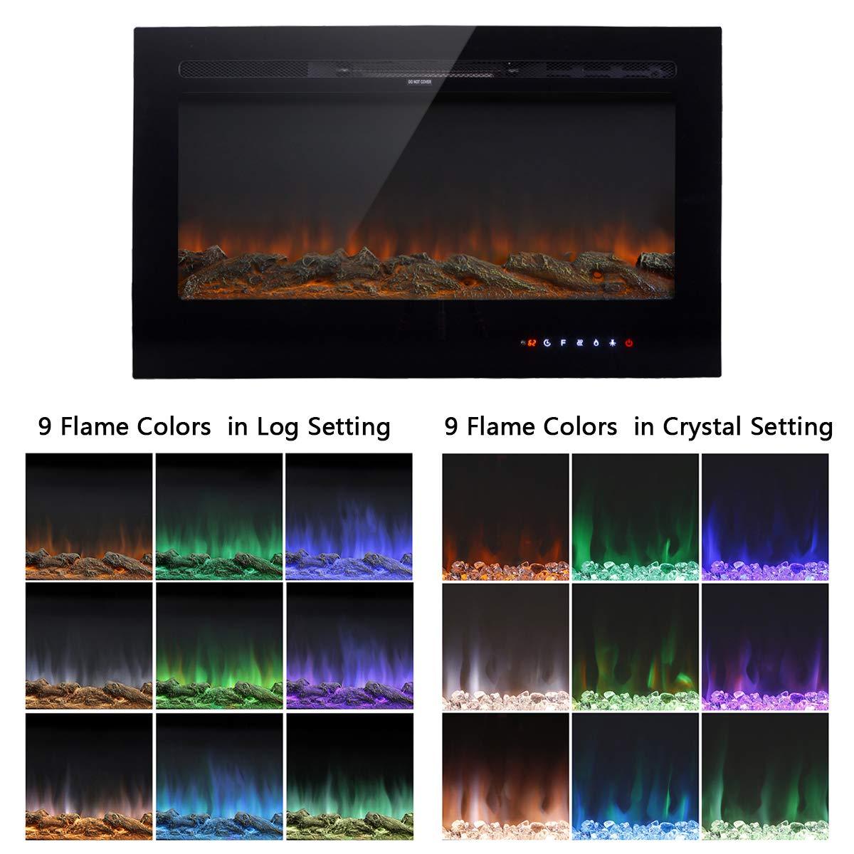 Homrest 36" Recessed Mounted Electric Fireplace Insert with Touch Screen Control Panel, Remote Control, 750/1500W, Black