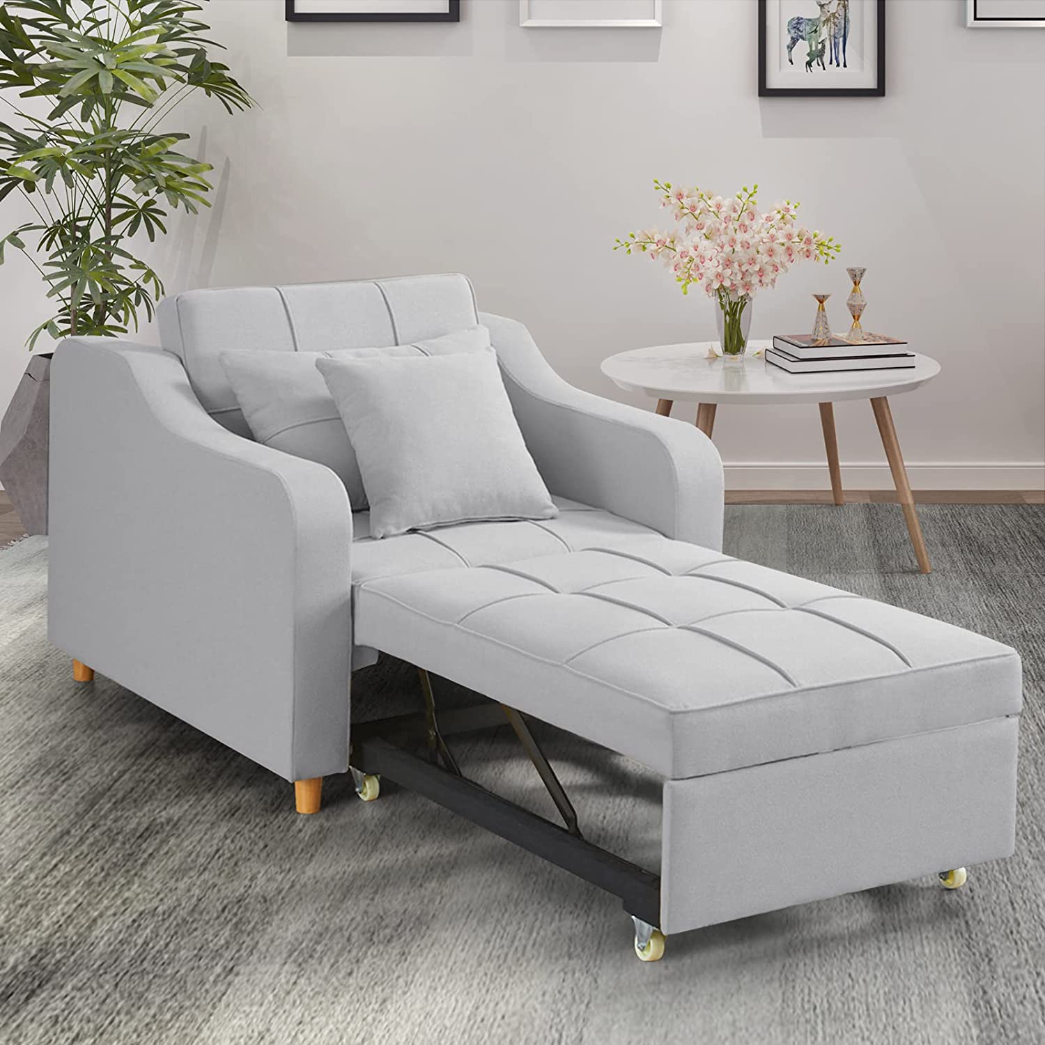 Homrest Upgrade Sofa Bed 3-in-1 Convertible Chair Multi-Functional Sofa Bed Adjustable Recliner for Living Room (Light Grey)