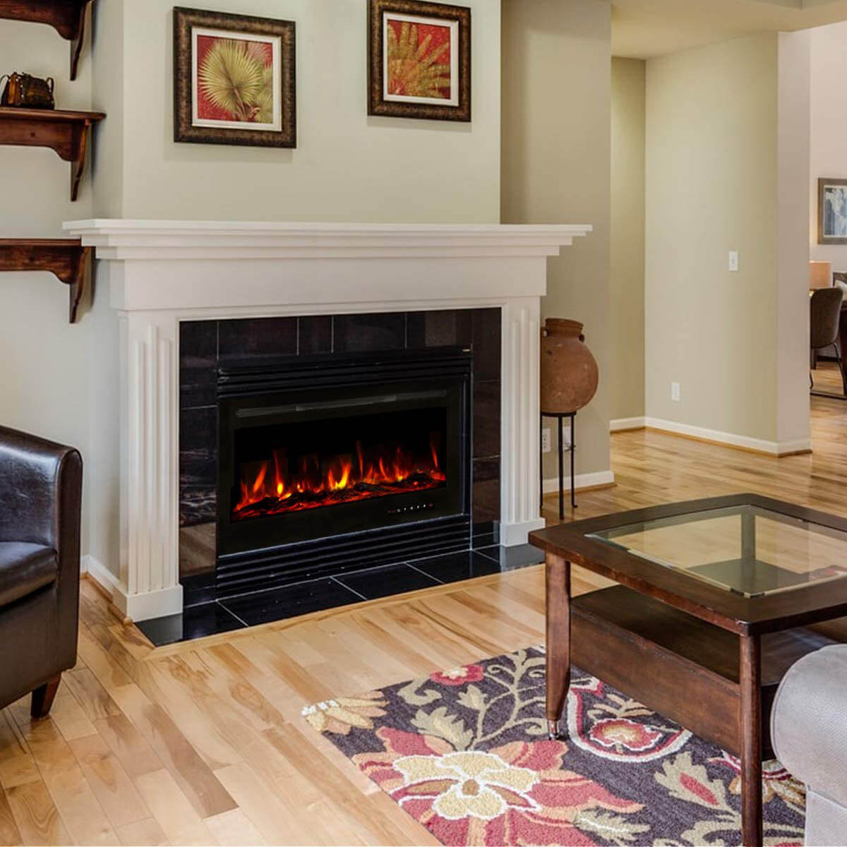 Homrest 36" Recessed Mounted Electric Fireplace Insert with Touch Screen Control Panel, Remote Control, 750/1500W, Black