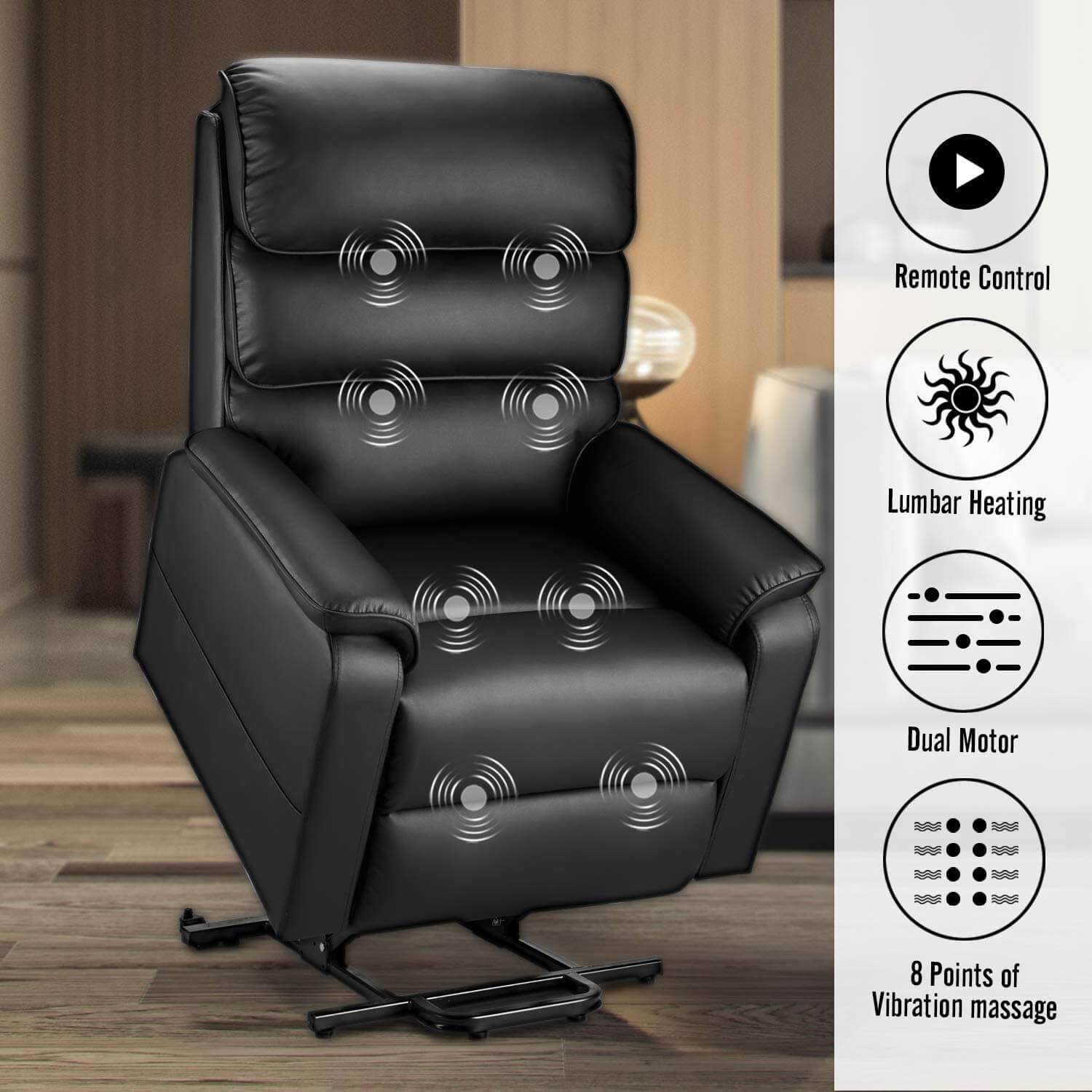 Dual Motor Electric Power Recliner, Faux Leather Lift Chair