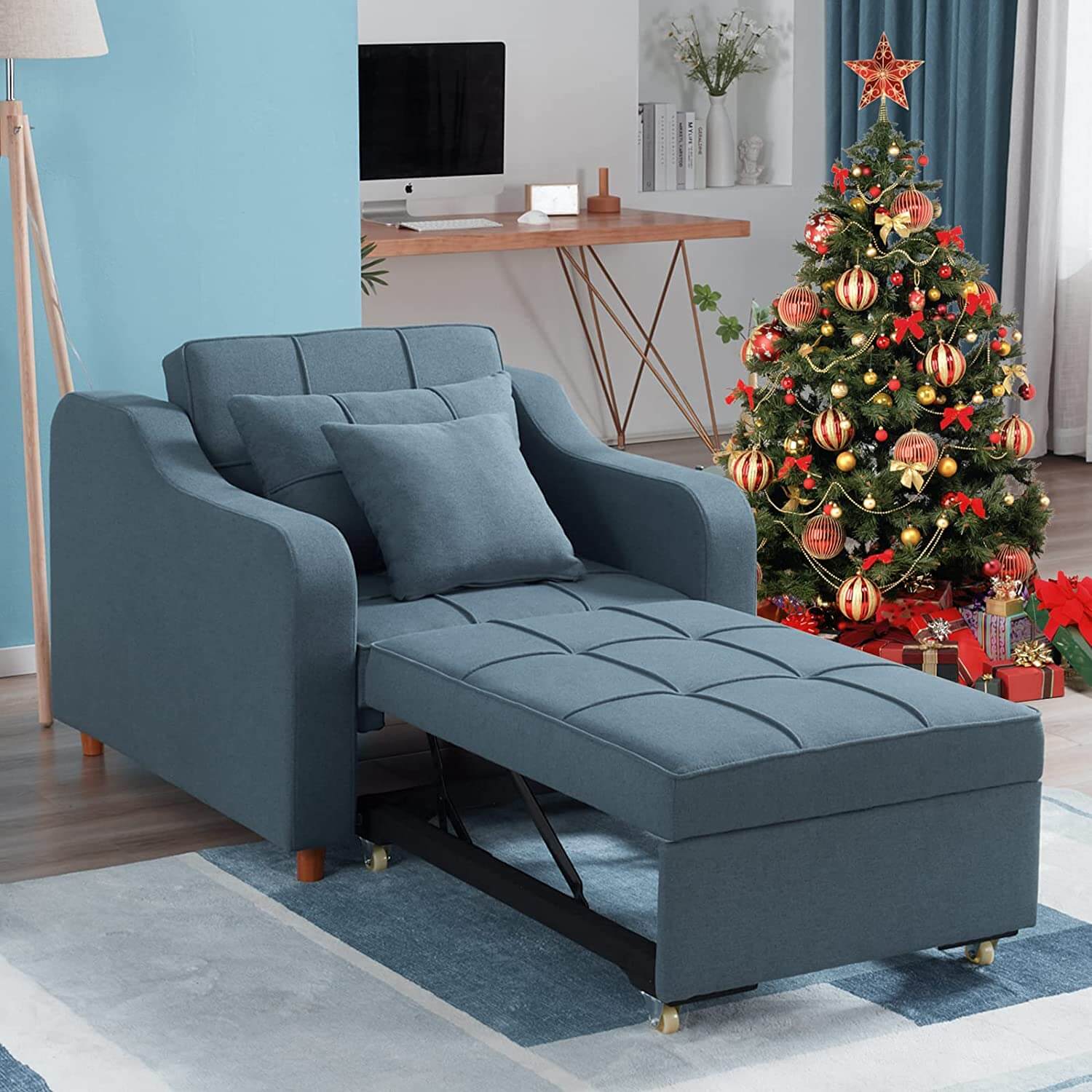 Homrest Sofa Bed 3-in-1 Convertible Chair Multi-Functional Sofa Bed Adjustable Recliner(Blue Grey)