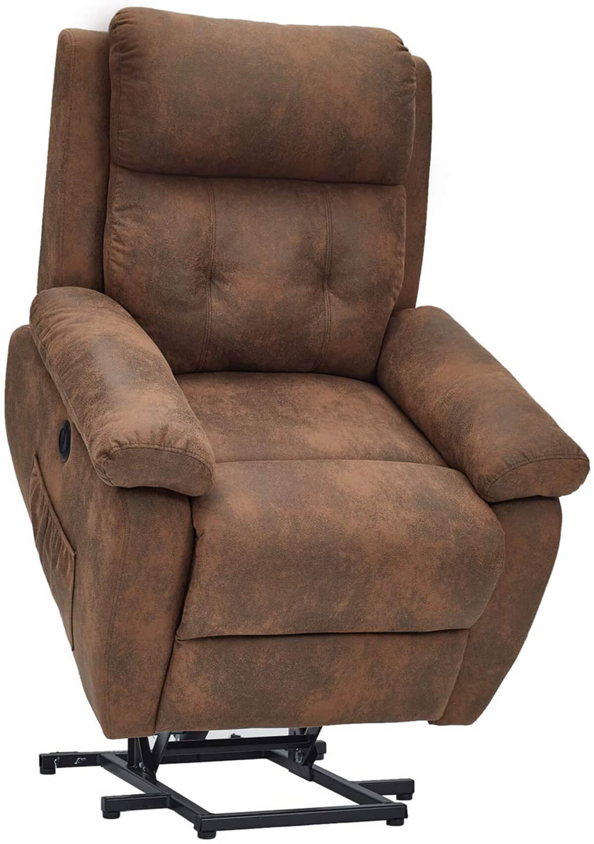 Homrest Electric Power Lift Recliner Chair Sofa for Elderly, Faux Leather Recliner Chair with Heated Vibration Massage, Heavy Duty & Safety Motion Reclining Mechanism, Saddle Brown