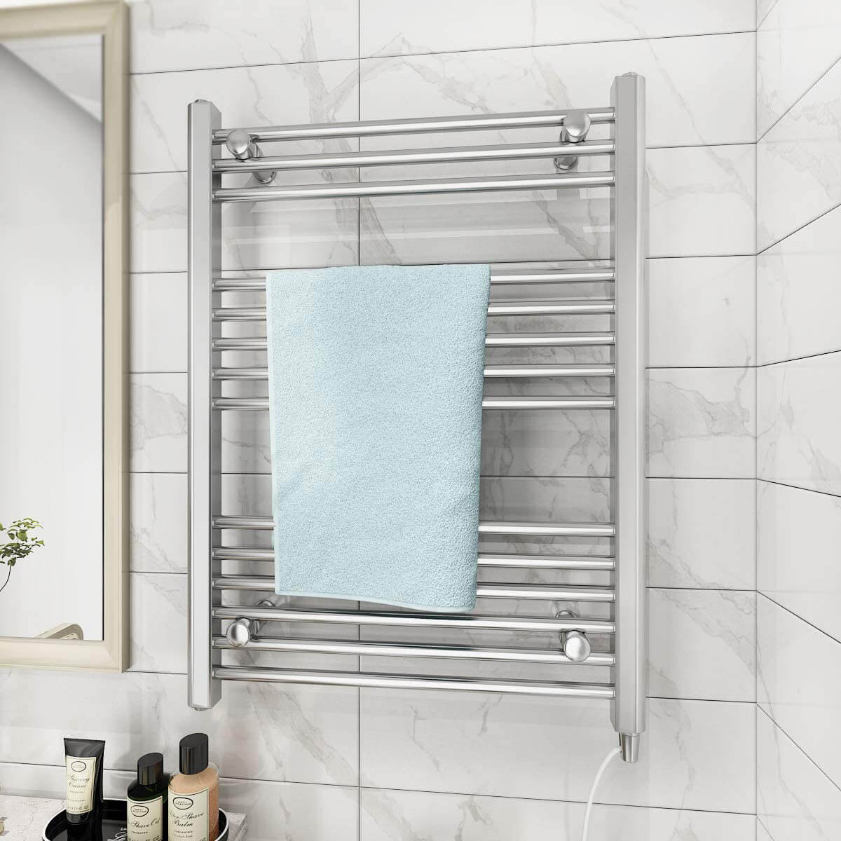Towel Warmer Rack, Steel Heated Drying Rack Plug-in Wall Mounted Towel Warmer Rack for Bathroom (Silver, 14 Bar)