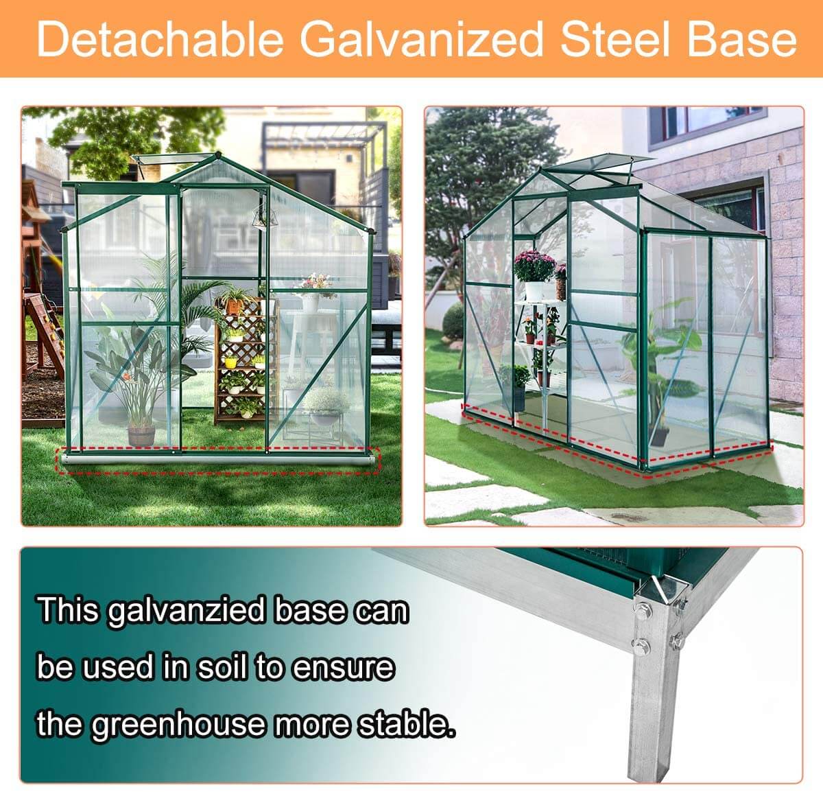  Homrest 4'x6'x6.6' Garden Walk-in Greenhouse with Sliding Door & Roof Vent