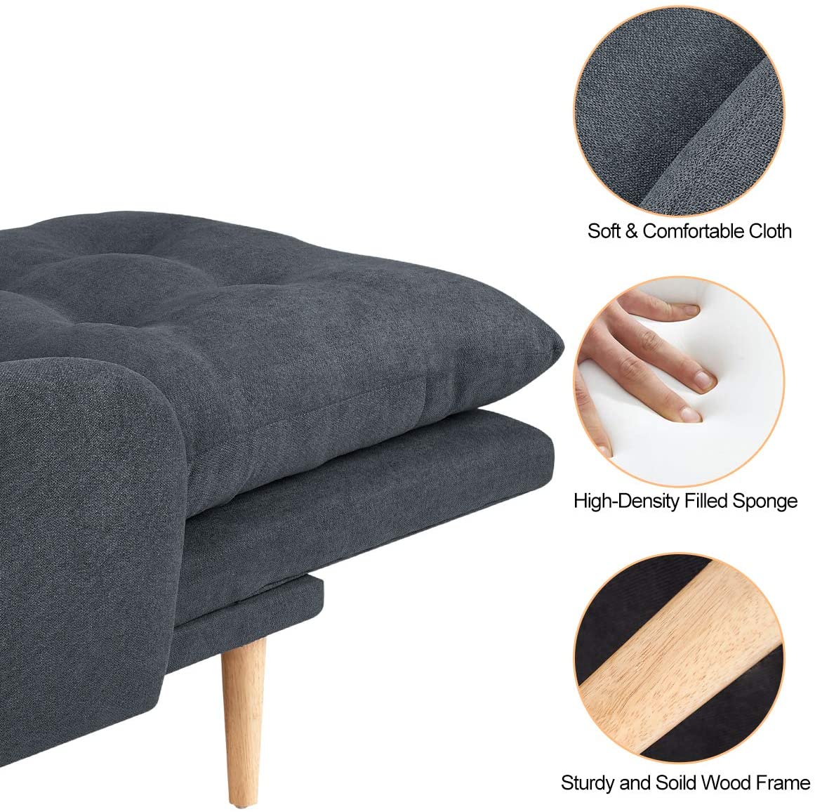 Sofa Chair with Ottoman Fabric Lounge Recliner Adjustable Backrest Grey Blue