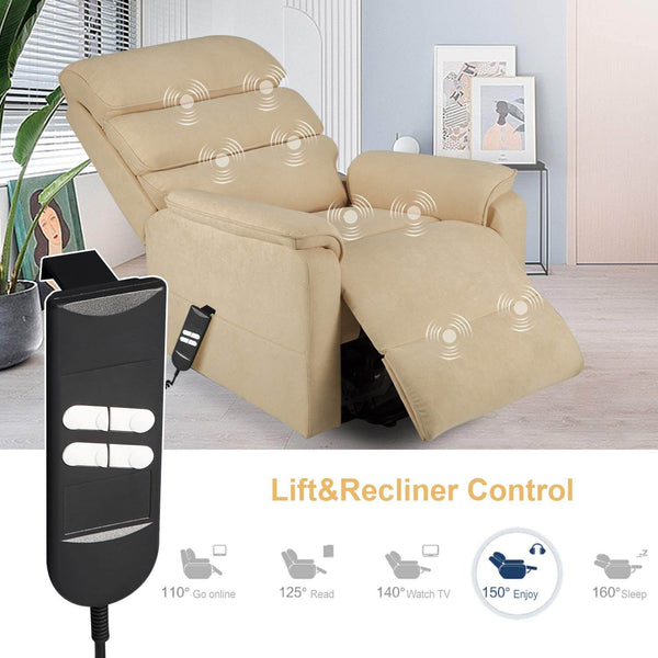 Homrest Dual Motor Electric Power Recliner Lift Chair, Linen Fabric Electric Recliner for Elderly, Heated Vibration Massage Sofa with Side Pockets & Remote Control, Cream Beige