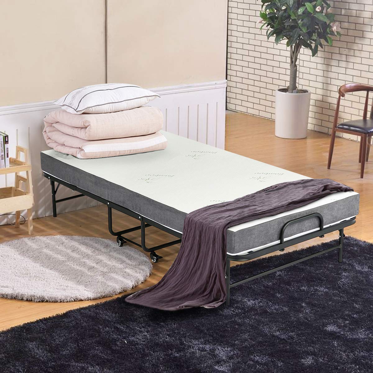 Homrest Portable Folding Bed with 5 Inch Memory Foam Mattress