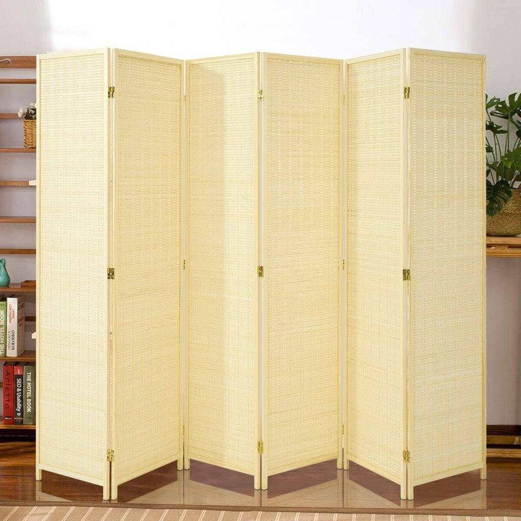Homrest 6 Panel Bamboo Room Divider, 6 Ft Tall Folding Privacy Screen Room Divider, Freestanding Partition Wall Dividers for Office,Bedroom, Beige