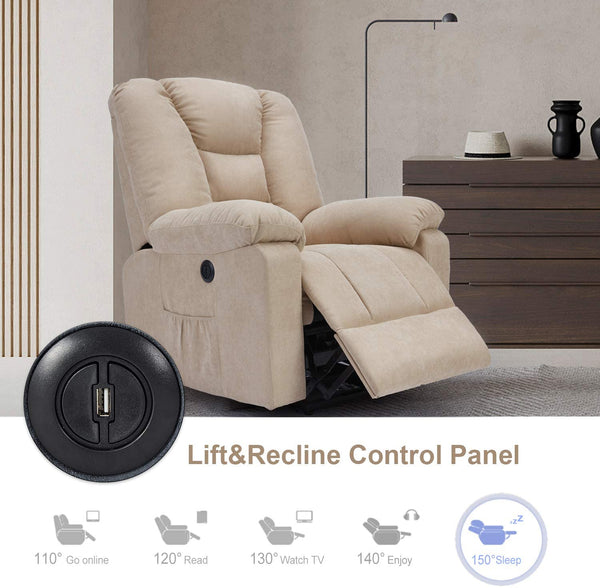 Microfiber Power Lift Electric Recliner Chair with Heated Vibration Massage Sofa Fabric Living Room Chair with 2 Side Pockets, USB Charge Port & Remote Control, Beige