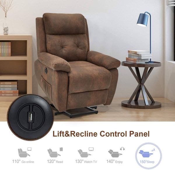 Homrest Electric Power Lift Recliner Chair Sofa for Elderly, Faux Leather Recliner Chair with Heated Vibration Massage, Heavy Duty & Safety Motion Reclining Mechanism, Saddle Brown