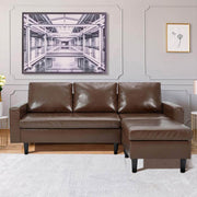 Homrest Enlarged Convertible Sectional Sofa Couch, 3-seat Sofa Couch with Ottoman, L-Shaped Sofa with Modern PU Leather Fabric for Living Room or Apartment, Brown