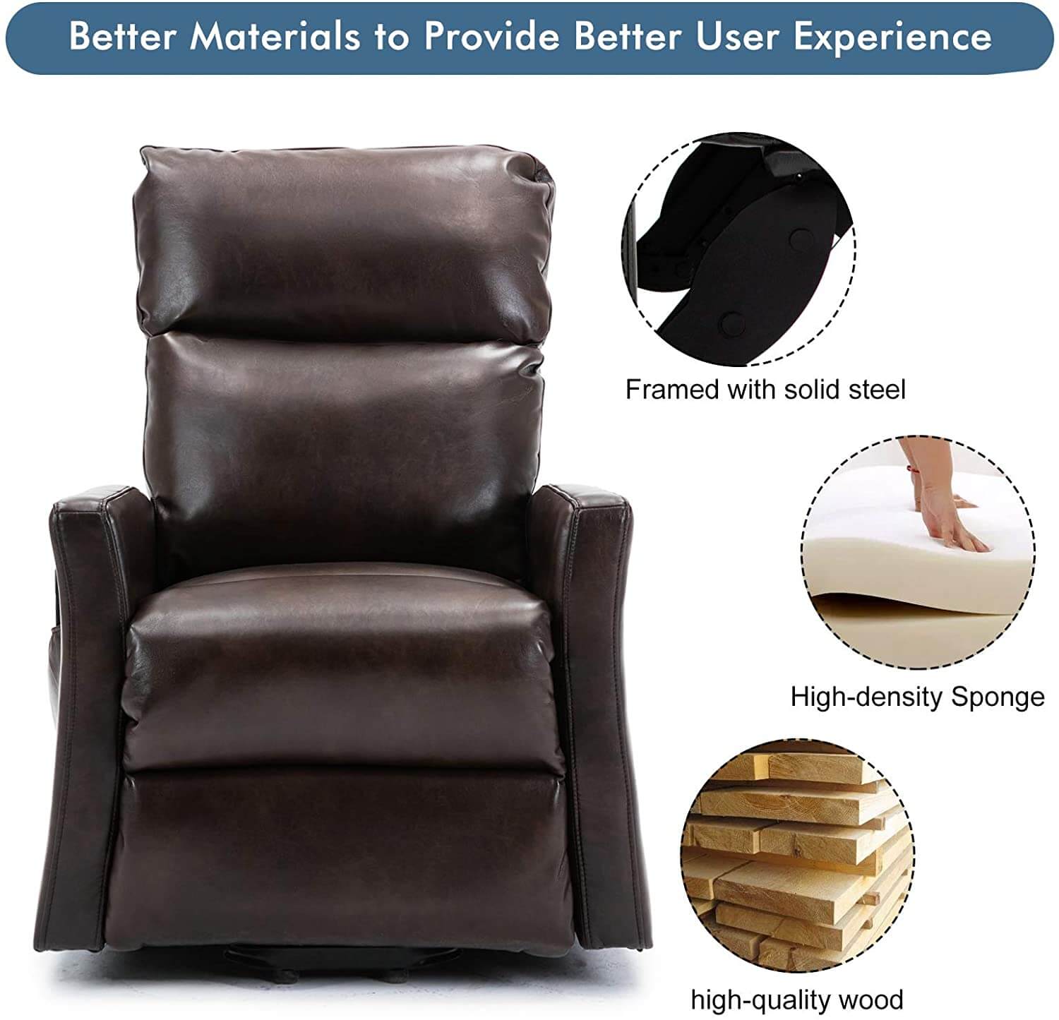 Lift Recliner Chair, Overstuffed Lift Chairs for Elderly with Remote, 3 Position & Side Pocket, Power Reclining Chair for Living Room, Faux Leather, Brown