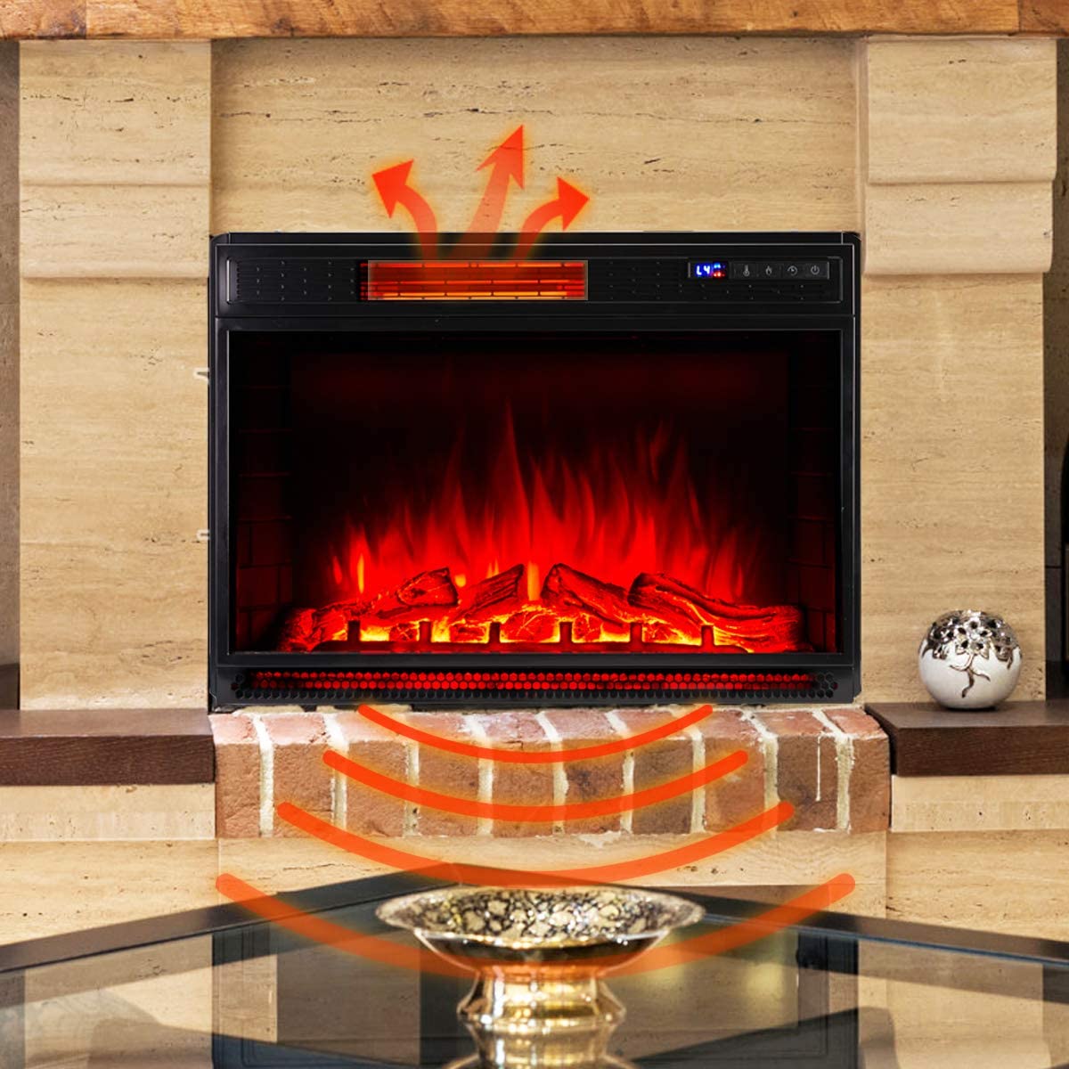  Homrest 29 Inch Electric Fireplace Insert, Recessed Mounted & Freestanding Electric Fireplace Heater with Remote Control