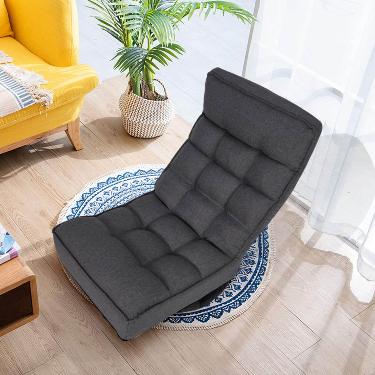 Homrest 360-Degree Swivel Floor Sofa, High Back Folding Floor Gaming Chair, Floor Lounger Adjustable Sleeper Recliner for Teens&Adults, Gray